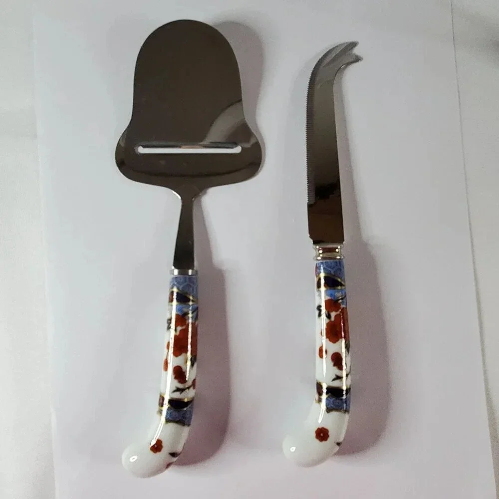 Vintage Prill Sheffield England Porcelain Handles Cutlery Cheese Set Stainless